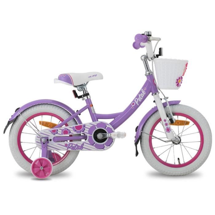 HILAND Velo Enfant 14 Pouces pour Fille de 3 5 Ans avec Panier et Roues stabilisatrices Violet Cdiscount Sport
