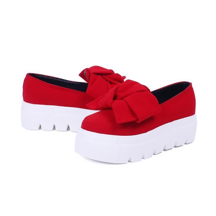 Chaussures Femme Compens es Minetom Bowknot Slip On Platform