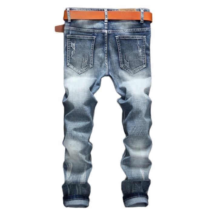 Jeans Homme Stretch De Trou H t ro Slim Blue Cdiscount Pr t Porter