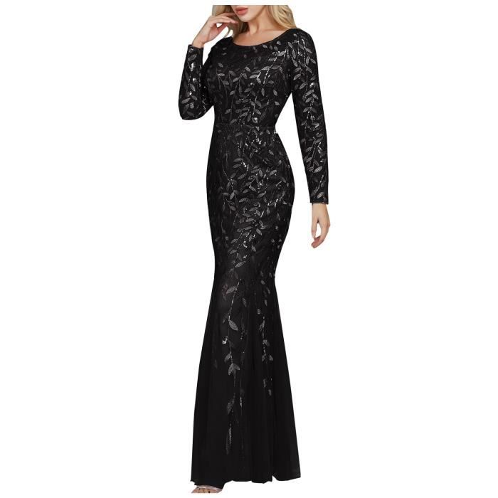 Robe de soiree sirene a manches longues en maille a paillettes pour femmes HCL201202008BKXL Noir Cdiscount Pret a Porter