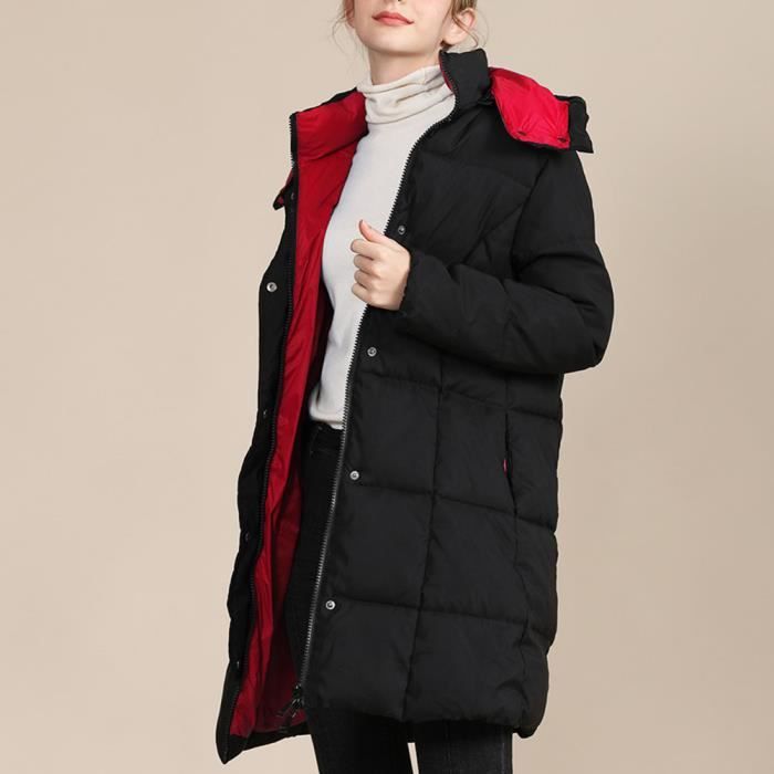 Femmes Leger Down Doudoune Double Face Mi Longue Epaissir Chaud Doudoune Duvet Capuche Matelasse Noir Rouge Noir rouge Cdiscount Pret a Porter