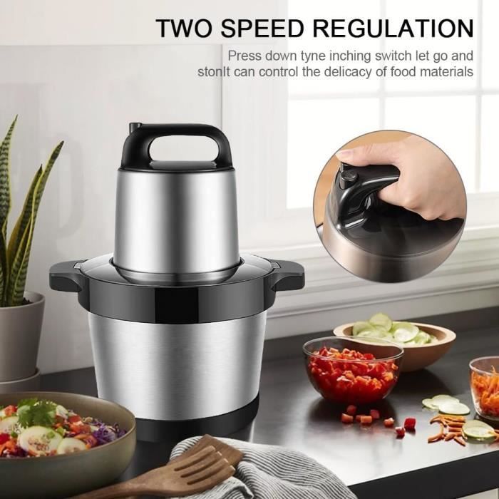 Hachoir électrique WAWORIO 400W - Bol Verre 1,5L, 4 Lames Inox, 2 Vitesses Pour Viande Et Légumes