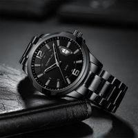 Montre Homme Banbony Élégante - Cadran Noir Strass, Quarts, Acier, Étanche Avec Date - Parfaite Pour Les Sorties Chic