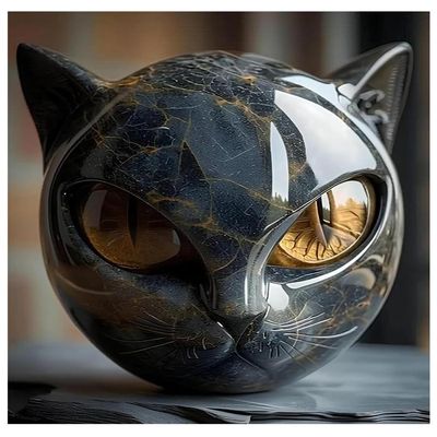 Sculpture Chat Noir En Pierre | Yeux Brillants | Décoration Maison Moderne | Statuette à La Main En Résine | Idée Cadeau Originale