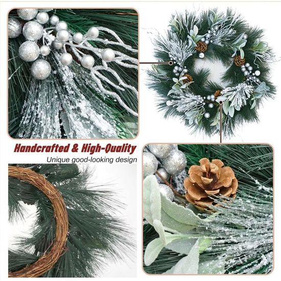 Couronne De Noël En Forme De Larme Artificielle 50x30 Cm - Déco Porte, Fenêtre, Mur Avec Ruban Et Boules Rouges/dorées - 2