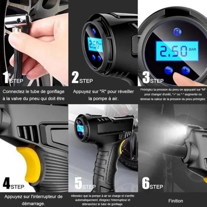 Gonfleur Pneu Portable YUGUANG 6000mAh - Compresseur Air Sans Fil 150 PSI Écran Tactile Pour Voiture Moto Vélo