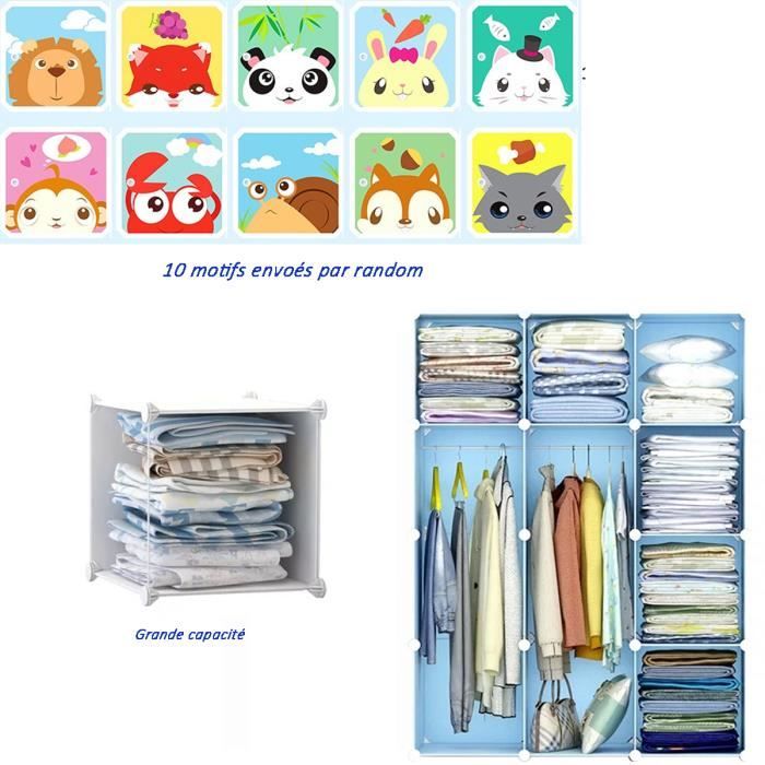 Armoire Enfant Modulable Rangement Penderie Placard Organisateur Plastique  Vêtements Enfan Enfants 12 Cubes Bleu