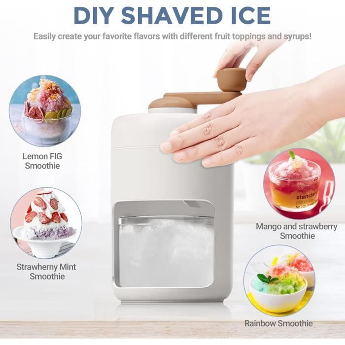 Broyeur à Glace Manuel Vihoom – Machine à Glace Pilée – Lame Inox – Récipient Inclus – Sans BPA – Blanc