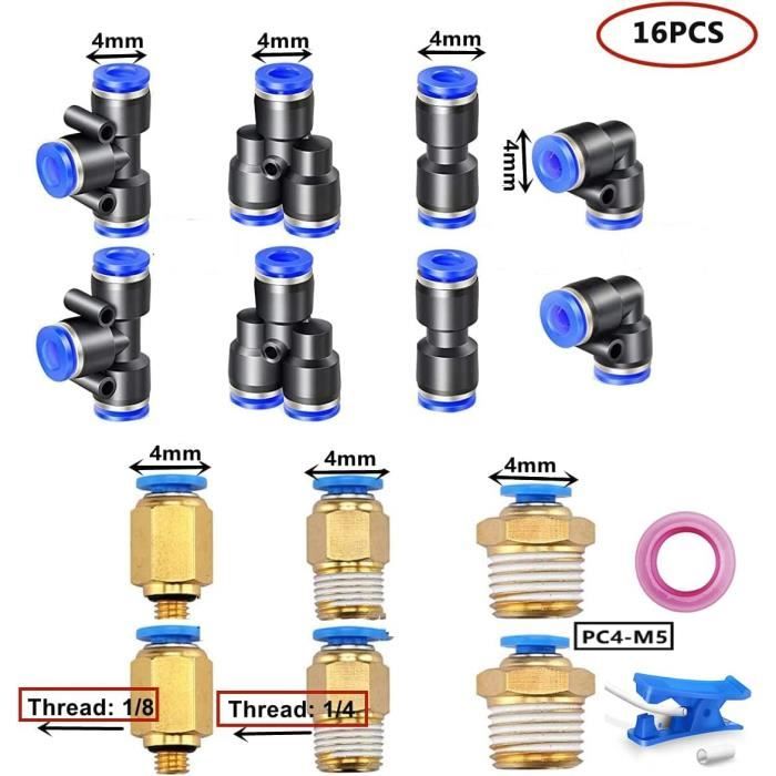 Kit Tuyau Air Polyuréthane ERGAOBOY - 10M Bleu - 4mm OD / 2,5mm ID - 14 Connecteurs - Usage Pneumatique & Automatisation