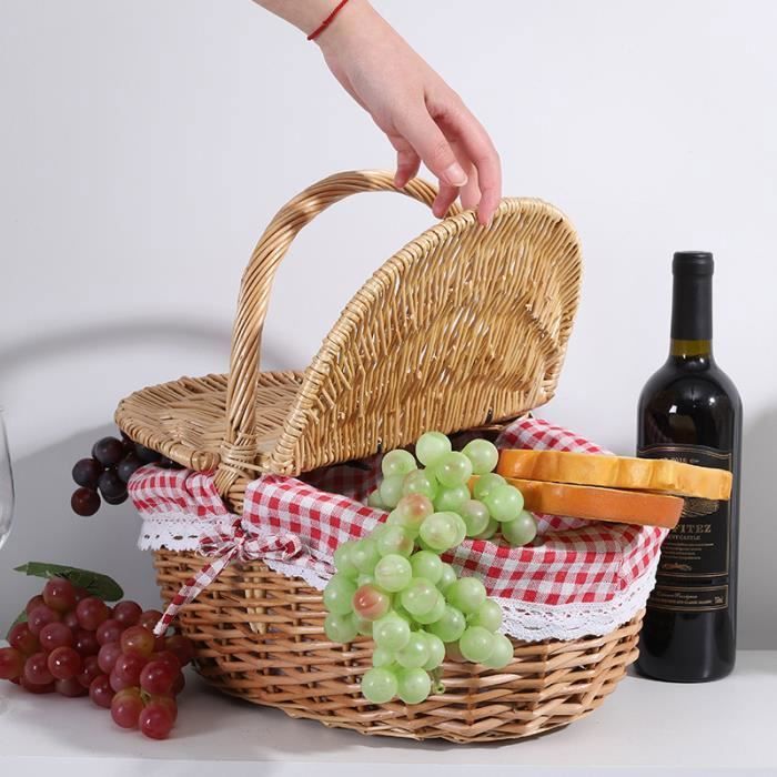 Panier Pique-nique En Osier Avec Couvercle Et Bandoulière - Rangement Spacieux, Tressage Main - Pour Repas, Livres, Fleurs