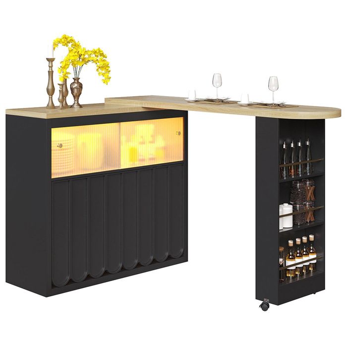 Table Haute Extensible 135-205 Cm Avec LED Et Rangements - Bar Mobile Sur Roulettes Blanc Moderne 91893768 Table Haute Extensible 135-205 Cm Avec LED Et Rangements - Bar Mobile Sur Roulettes Blanc Moderne 91893768