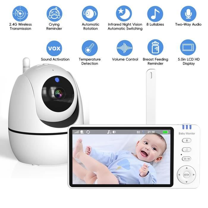 SPIKANA Babyphone vidéo Smartphone connecté WiFi avec Bras Support, Moniteur de Surveillance pour Enfants Bebe, Vision Nocturne HD, Camera 360°  Compatible avec Alexa 2022