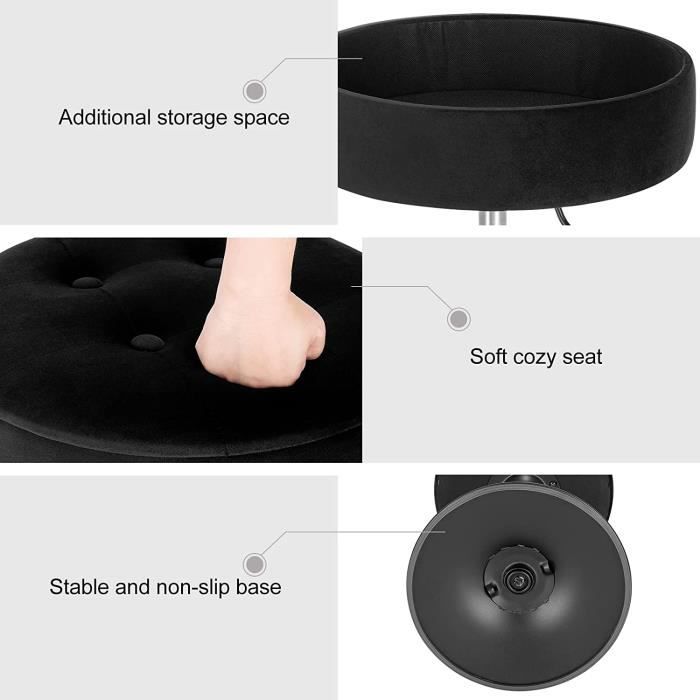 WOLTU Tabouret Coiffeuse, Tabouret de Maquillage avec Rangement, Pivotant, Tabouret Bar Bas Réglable en Hauteur 50-66,5 cm, Siège Rond pour Chambre à Coucher, Salle à Manger, Velours, Gris Clair
