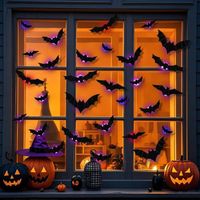 Décoration Halloween Chauves-souris 3D LED – Autocollants Muraux, 12/24/36/48 Pièces, PVC