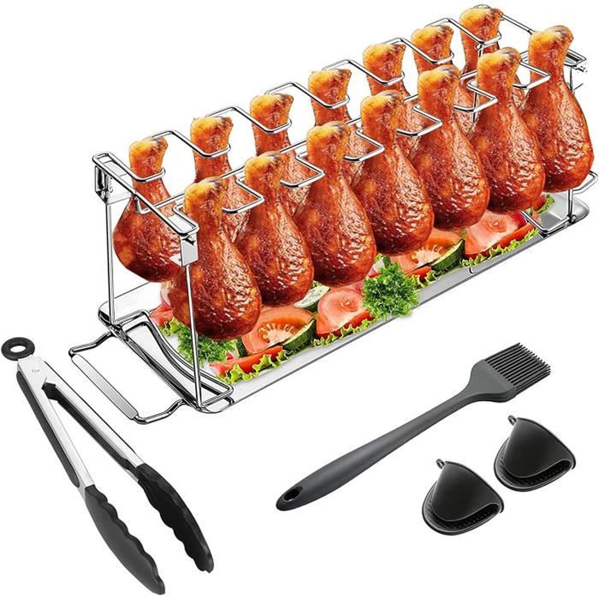 Support Pour Cuisses De Poulet Barbecook - En Inox, Capacité 12 Pilons - Dimensions 37.5x15.5x2 Cm - Pour Barbecue Et Four