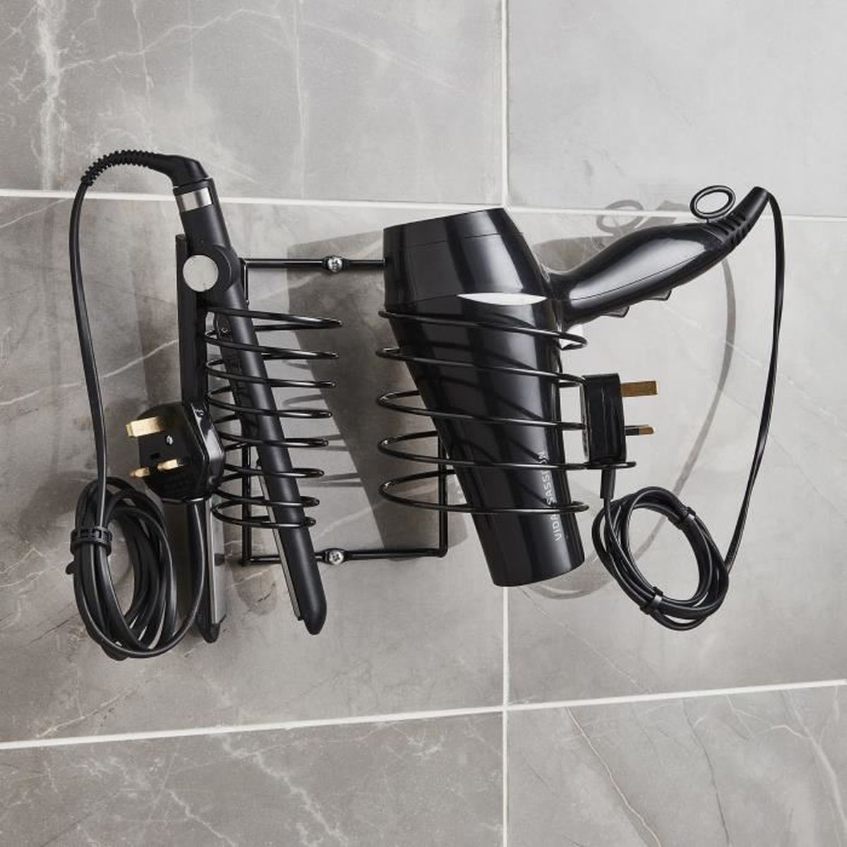 Support Pour Seche Cheveux Avec Porte Lisseur Et Cable Metallique