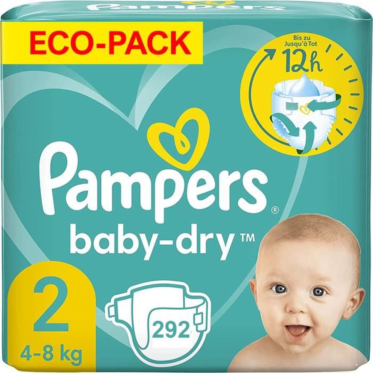 PAMPERS BABYDRY TAILLE 2 292 COUCHES (48 KG) Cdiscount Puériculture