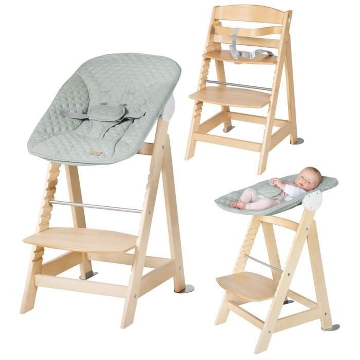 Gris Foncé Harnais et Roulettes Jusquà 90 kg Tablette Repas Chaise Bebe en Bois à Hauteur Réglable Blanc Chaise Haute Bebe Evolutive avec Coussin Hauck Beta Plus 
