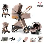 MAGIC ZC poussette trio MagicZC bébé 3 en 1,Dossier réglable,0-3 ans,poussettes trio pliable,nouveau né,kaki