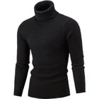 Pull homme Col roulé - LEOCLOTHO - Noir - Bordures côtelées - Coupe classique taillant normalement