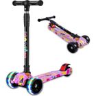 OLOKDYIZ Trottinette Enfant 3 à 12 ans Wheels 3 Roues LED Clignotant Pattinette Hauteur Réglable, Charge Max 100 KG, Rose