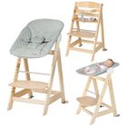 ROBA Chaise Haute Évolutive Born Up 2 en 1 + Transat Inclinable Vert Givré - roba Style - Dès la Naissance - Bois Naturel