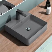 Sogood Lavabo à poser gris noir mat 42x42x12cm vasque suspendu en céramique lave mains de qualité pour salle de bain Meissen201-420