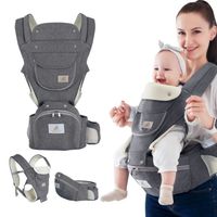 Porte Bébé Multifonctionnel Ergonomique Physiologique pour 0 à 36 Mois Bébé Avec Siège à Hanche Multi-poches - Gris