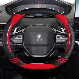 COUVRE-VOLANT Rouge - Pour Peugeot 208 e208 2020 2021 2022 housse de volant de voiture mignon en fibre de carbone PU cuir f