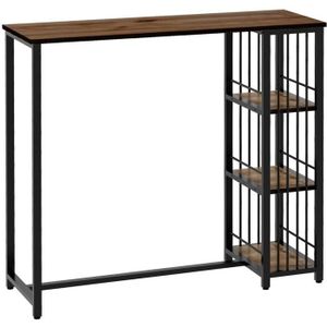 MANGE-DEBOUT Table de bar 3 étagères style industriel acier noir aspect panneaux aspect bois 120x40x105cm Marron
