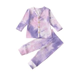 Ensemble de vêtements TRESORS- Nouveau-n nourrisson bb garons filles arc-en-ciel tie-dye hauts pantalons ensembles de tenues n6939 violet