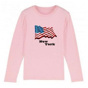 T-SHIRT Tee shirt manches longues enfant New York drapeau rose - 9/11 ans - Rose