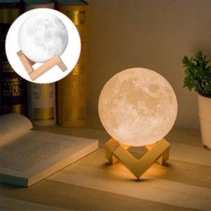Lampe Décorative pour la Maison Cadeau pour Enfants Contrôle Tactile Mayround Lampe en Forme de Lune avec Impression 3D 10cm Lampe de Nuit Moderne Rechargeable par USB 