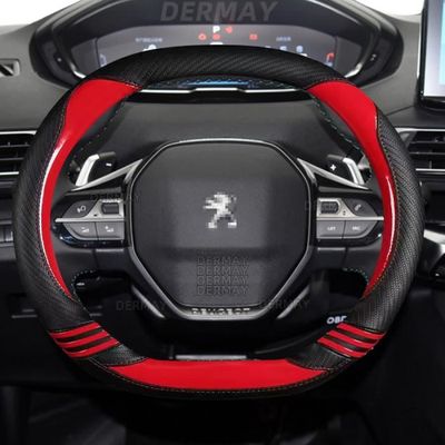 Protection Volant Peugeot 208 Housse Volant Peugeot 208 2012-2023 - Et Cuir PU - Antidérapante - Rouge/Noir Gel De Silice - 8
