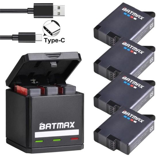 Pack 3 Batteries + Chargeur Triple Pour GoPro Hero 5/6/7 Black - 1680 MAh, Charge Rapide Type-C - 7