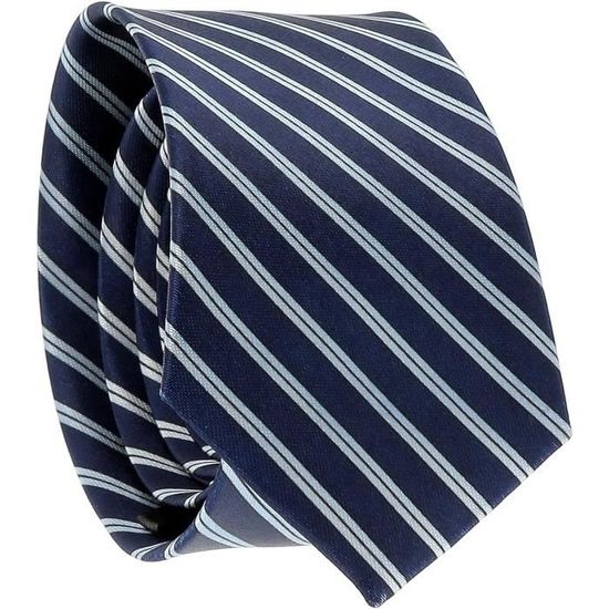 Cravate Skinny Homme Mr Start En Soie - Rayures Bleu Et Marine, Occasion Très Bon état