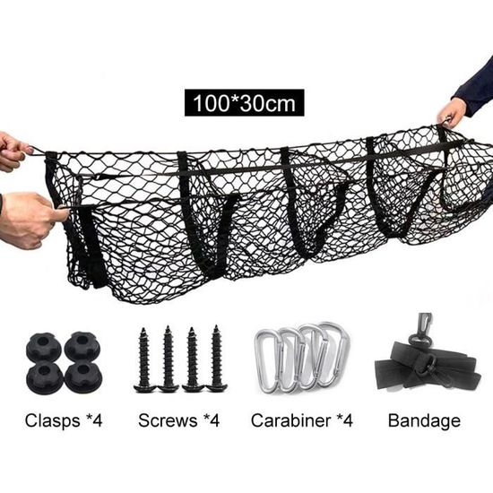 Filet De Rangement Pour Coffre De Voiture 80x60cm Extensible - Noir, Pour SUV, MPV