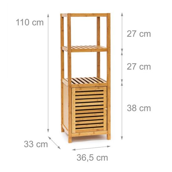 Armoire De Rangement En Bambou Avec Porte à Volets - 3 étagères, Pour Salle De Bain, Cuisine, Salon - 8