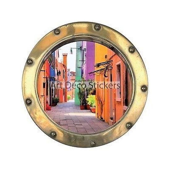 Sticker trompe l/'oeil Ruelle coloré réf:hublot 1411