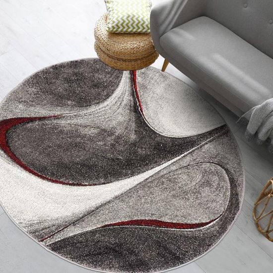 unamourdetapis grand tapis rond moderne et design madila 200 x 200 cm rouge gris et noir cdiscount maison