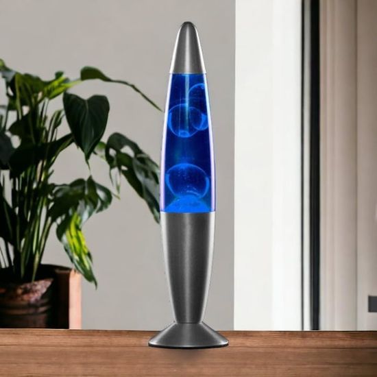 Lampe Avec Cire à Lave En Forme De Fusée - Lampe Magma - Veilleuse Avec De La Cire Blanche à Poser - 2 Ampoules R39 Incluses - Verre Robuste Et