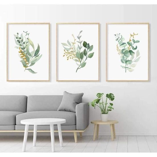 PWAAHDC Lot de 3 posters modernes pour salon 30x40 - Tableaux abstraits bohèmes de plantes vertes en toile - Décoration murale pour chambre à coucher sans cadre : PWAAHDC