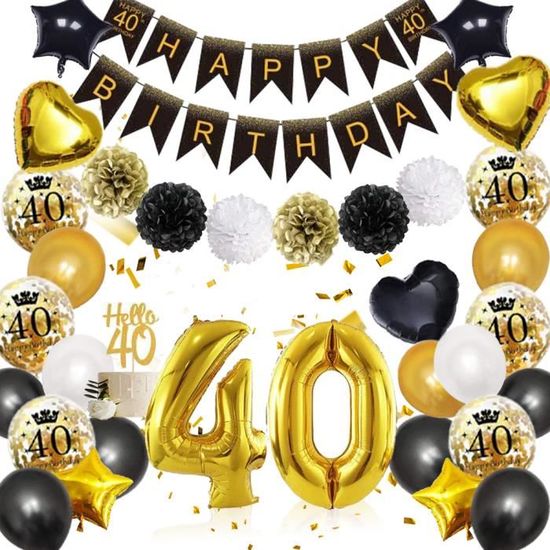 40 decoration anniversaire homme, 40 ans ballon noir métal or argenté  bannière joyeux anniversaire, 40 ballon anniversaire, 4[568] - Cdiscount  Maison