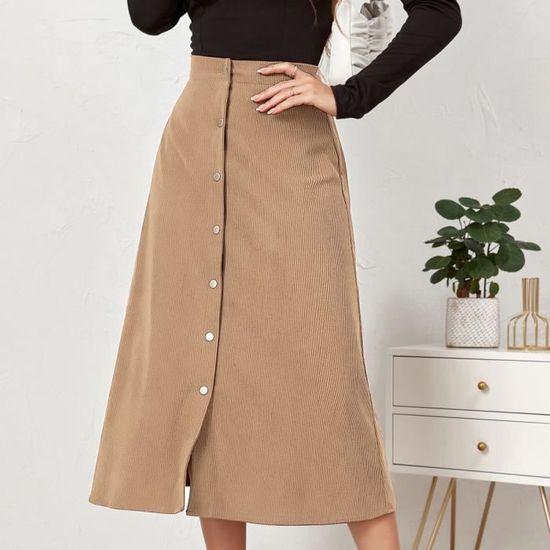 Dioche Jupe Taille Haute Femme Femmes longue hiver jupe chaud taille ?�lastique une ligne jupes 