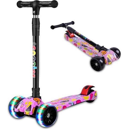 Trottinette 3 Roues Pliable Pour Enfant 2-8 Ans - Avec LED Clignotantes, Guidon Réglable - Portable Et Stable