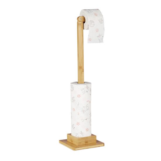Lot Support Papier Toilette + Rangement Bambou - Pour 4 Rouleaux - Fixation Murale Et Libre - 10