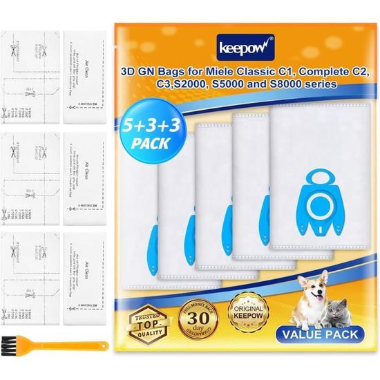 12 Sacs Aspirateur Miele GN 3D + Filtres - Compatible Classic C1, Complete C2/C3, Série S - 6