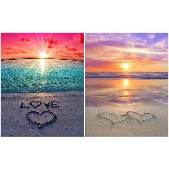 Bimkole 5D Diamond Painting DIY Kits Plage De Sable, Coucher De Soleil Sur La Mer Broderie