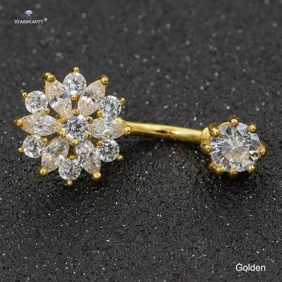 OUFER 14K Or Piercing Nombril avec CZ Brillant Rond Anneau de OUFER 14K Or Piercing Nombril avec CZ Brillant Rond Anneau de