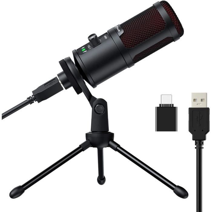 Microphone USB Plugger MUSB 20PLUS - Cardioïde, 16bit/48kHz - Pour Streaming, Podcast, Gaming - Avec Trépied Et Bonnette